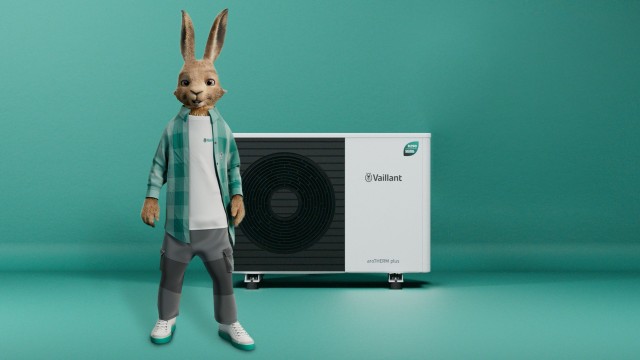 the vaillant hare and a heat pump on a green background