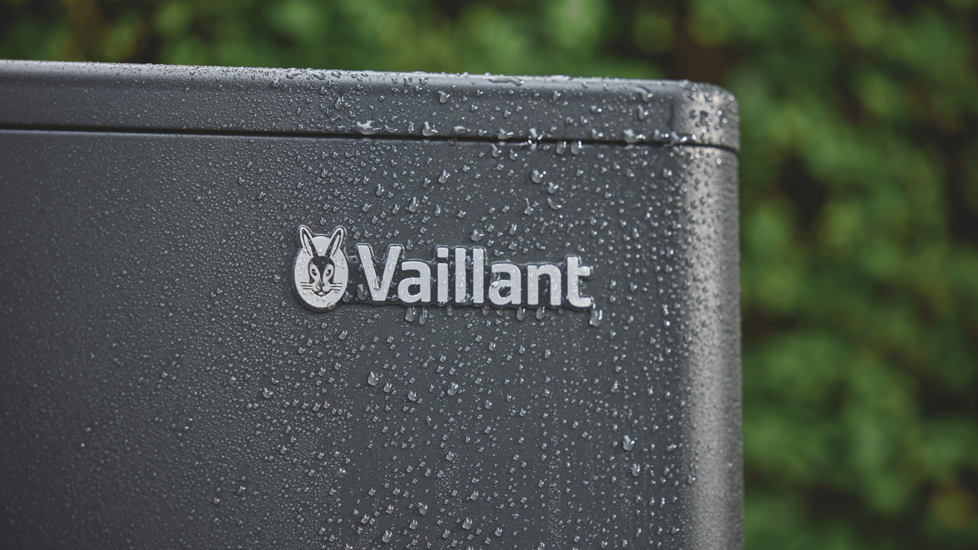 Vaillant logo on a aroTHERM pro heat pump