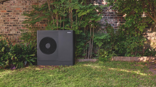 aroTHERM plus heat pump outside a building