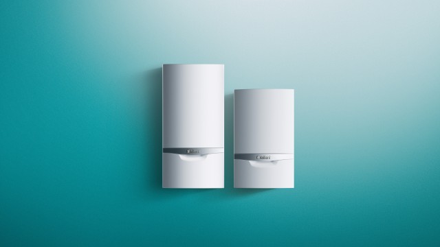 two ecoTEC boilers on a green background