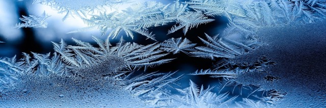 Frozen window with ice 