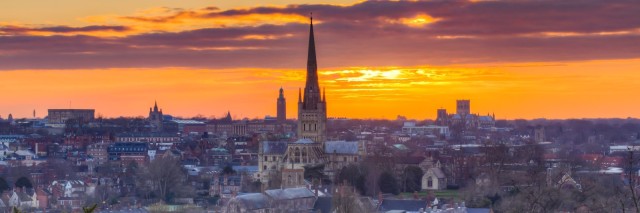 Sunset skyline of Norwich