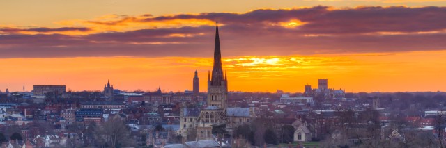 Sunset skyline of Norwich