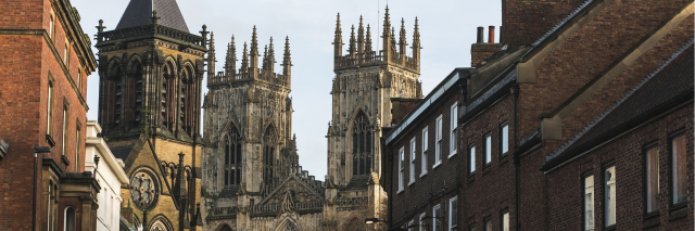 York minster with other old buildings surrounding 