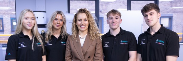 Katie White MP with four apprenticeships in the Vaillant training room