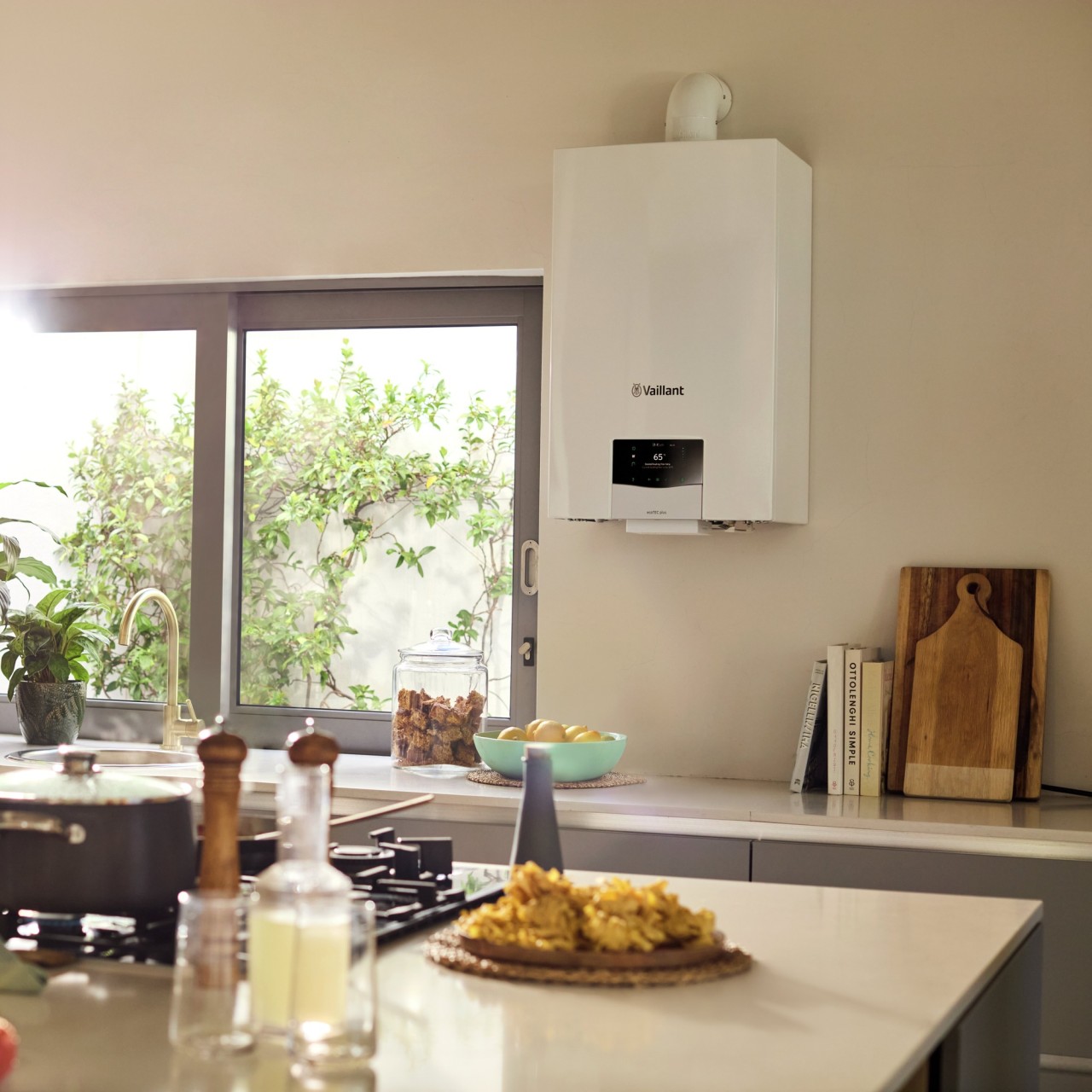 ecoTEC plus Vaillant boiler in a kitchen