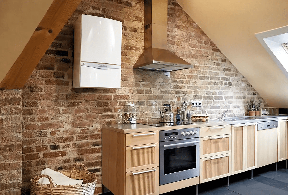 boiler on a wall in a kitchen