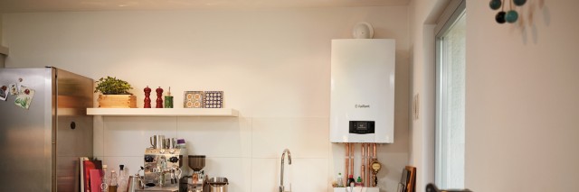 ecoTEC plus boiler on the kitchen wall