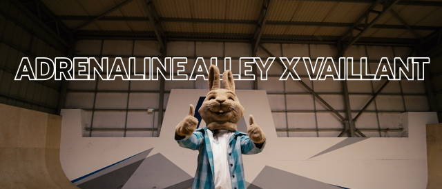 Vaillant hare mascot inside Adrenaline Alley