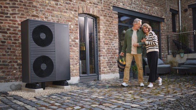 Vaillant aroTHERM plus heat pump outside home