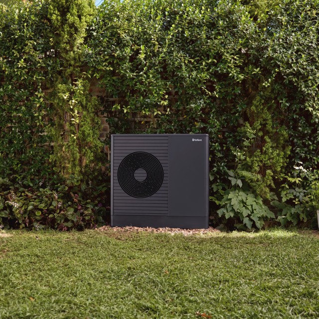 heat pump outside in a garden 