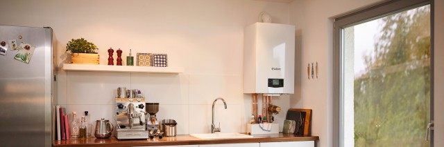 combi boiler on a wall in a kitchen