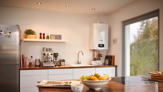 ecoTEC plus boiler on the kitchen wall