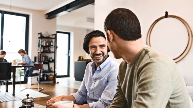 Two men talking