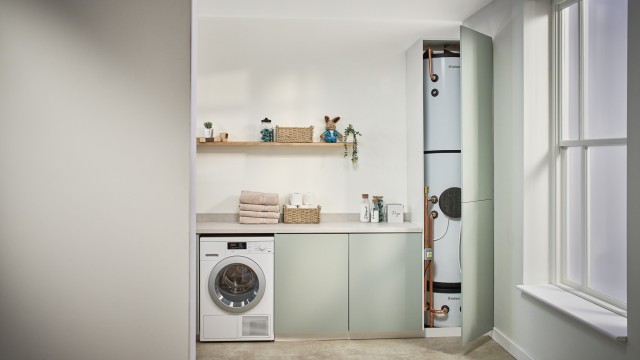 A uniSTOR cylinder in a kitchen cupboard